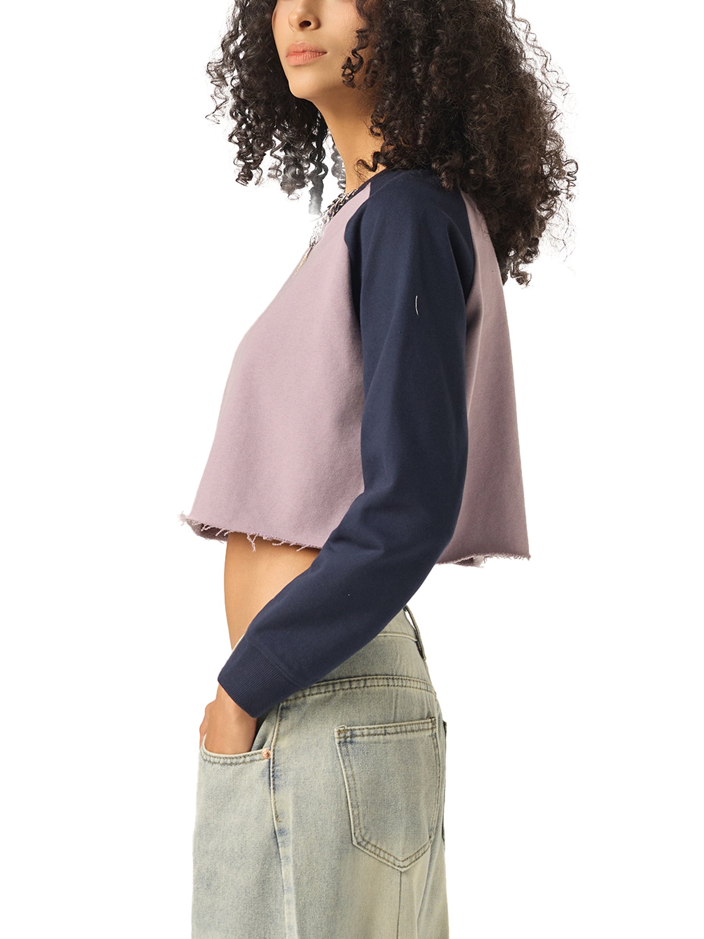 Aes Avera Raw-Hem Color-Block Raglan Crop Sweatshirt