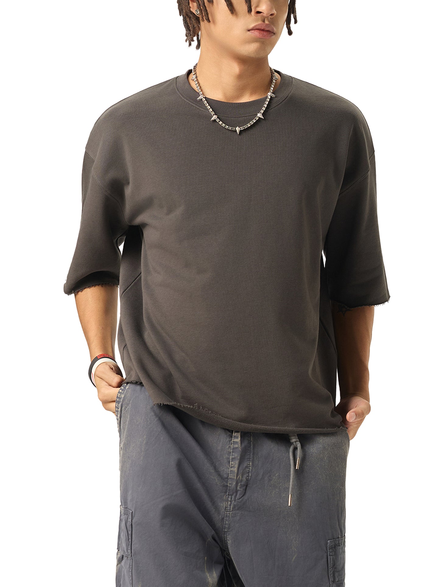 Aes Avera Boxy Half-Sleeve Raw-Edge T-Shirt