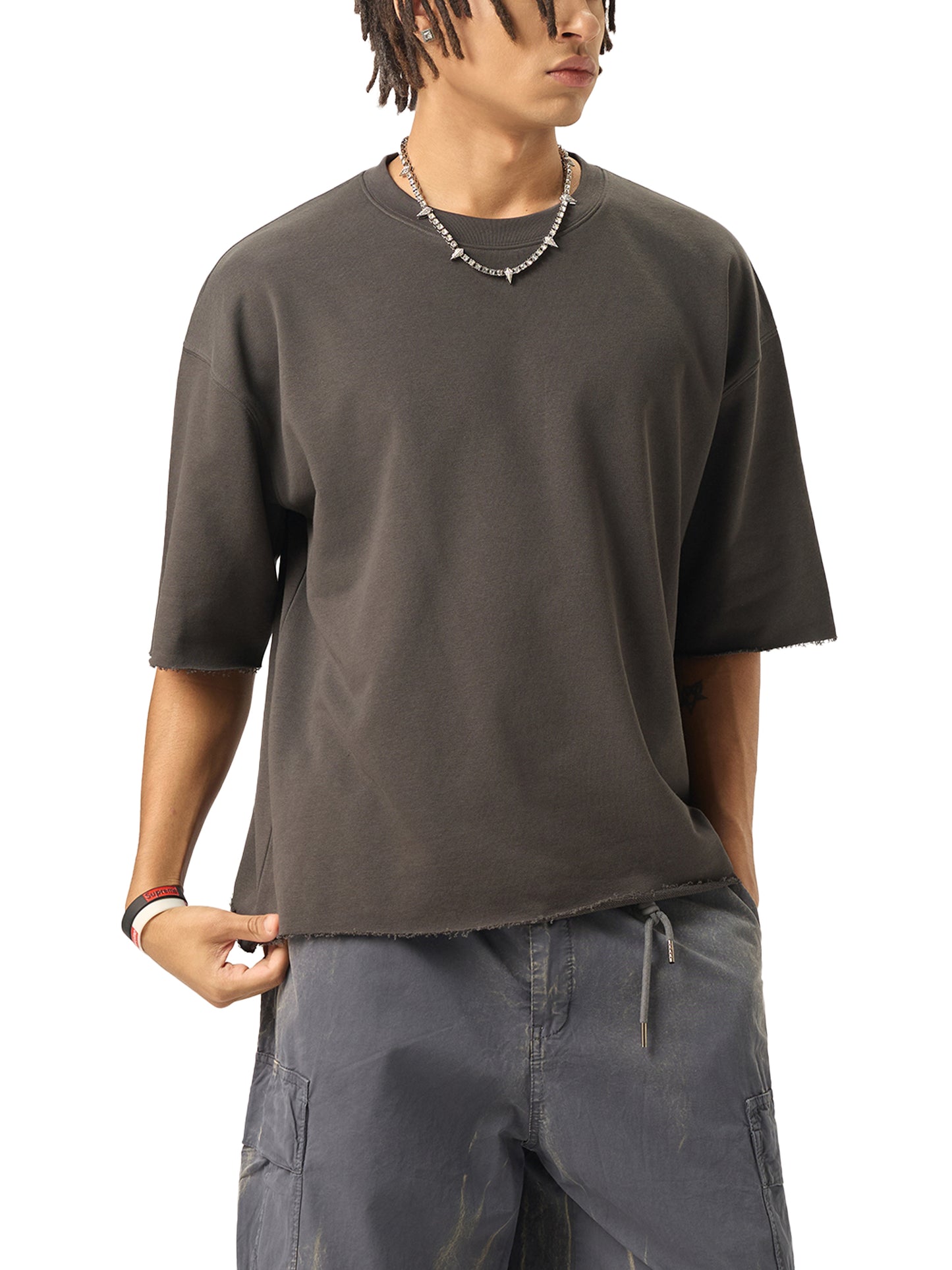 Aes Avera Boxy Half-Sleeve Raw-Edge T-Shirt