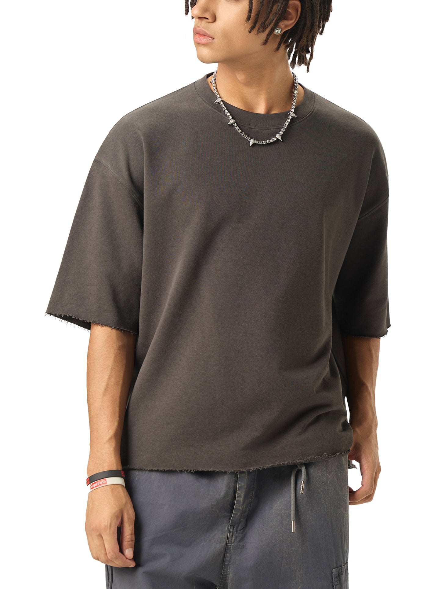 Aes Avera Boxy Half-Sleeve Raw-Edge T-Shirt