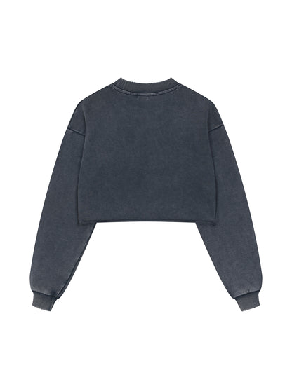 Snow Washed Raw Edge Cropped Sweatshirt