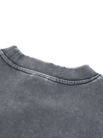 Snow Washed Raw Edge Cropped Sweatshirt