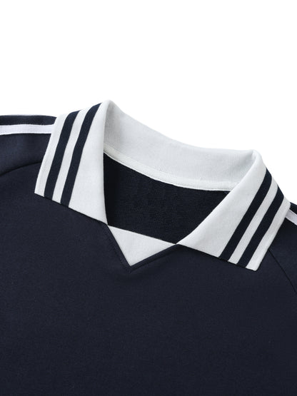 Aes Avera Contrast Striped Lapel Collar Sweatshirt