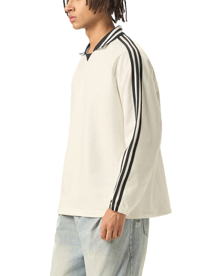 Aes Avera Contrast Striped Lapel Collar Sweatshirt