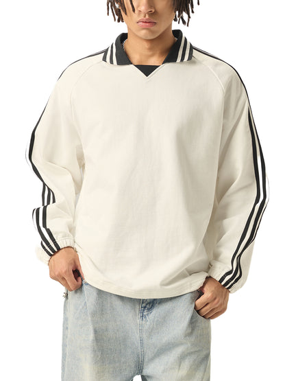 Aes Avera Contrast Striped Lapel Collar Sweatshirt