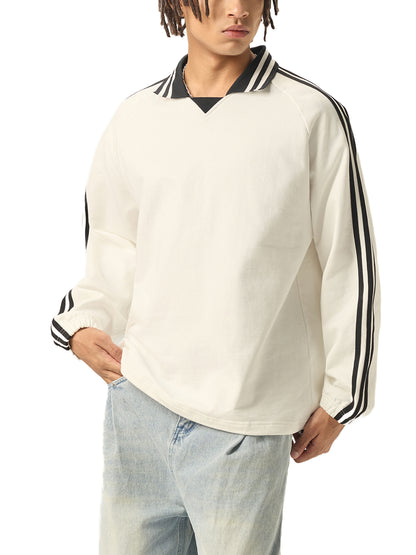 Aes Avera Contrast Striped Lapel Collar Sweatshirt