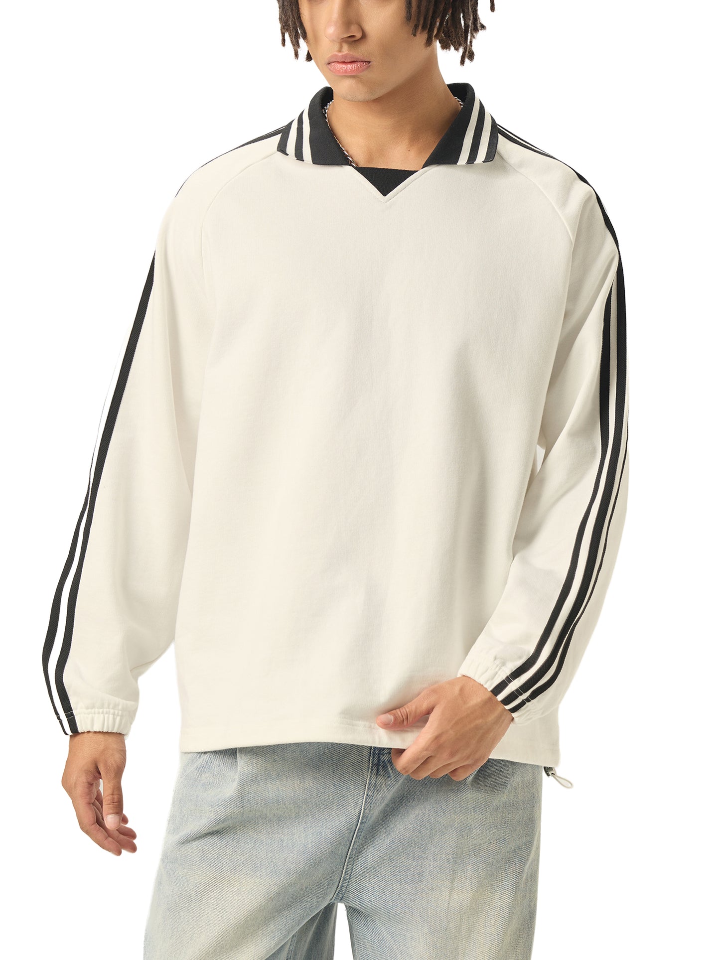 Aes Avera Contrast Striped Lapel Collar Sweatshirt