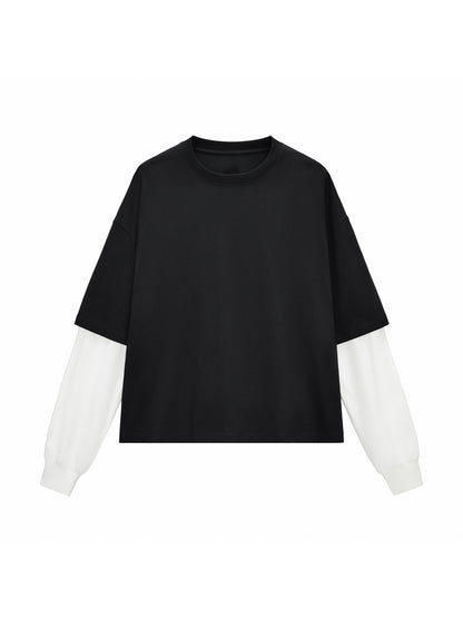 Aes Avera Layered Contrast Sleeve Cotton T-Shirt