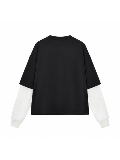 Aes Avera Layered Contrast Sleeve Cotton T-Shirt