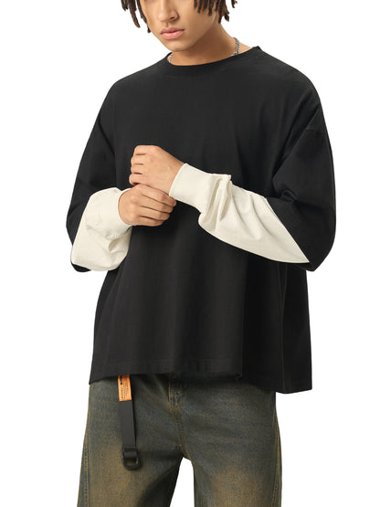 Aes Avera Layered Contrast Sleeve Cotton T-Shirt