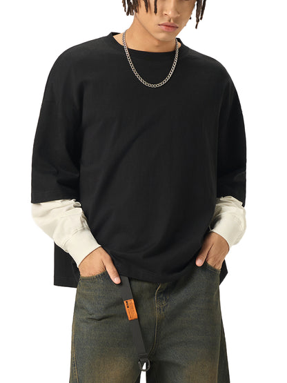 Aes Avera Layered Contrast Sleeve Cotton T-Shirt