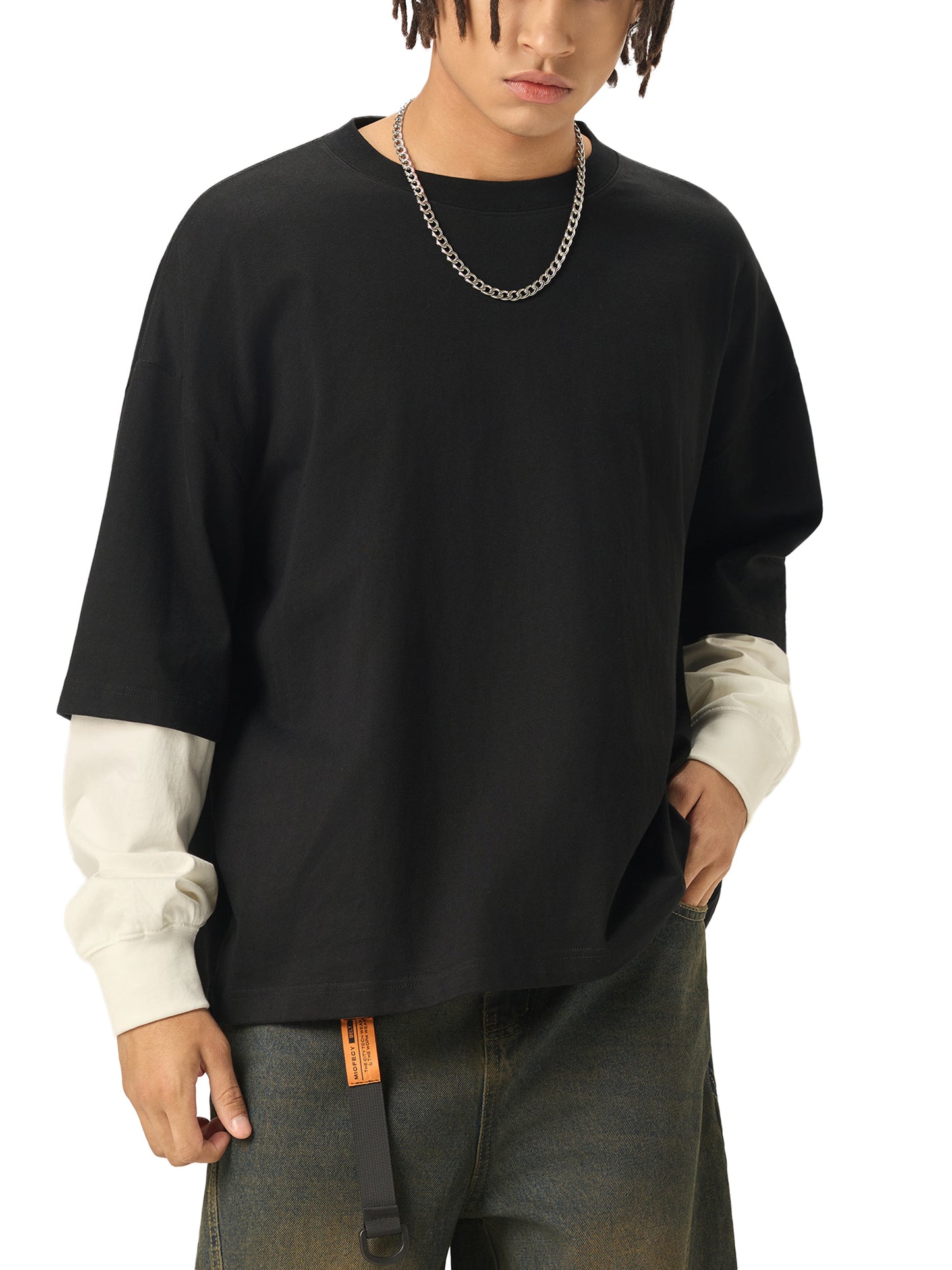 Aes Avera Layered Contrast Sleeve Cotton T-Shirt