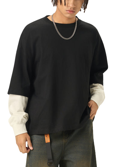 Aes Avera Layered Contrast Sleeve Cotton T-Shirt