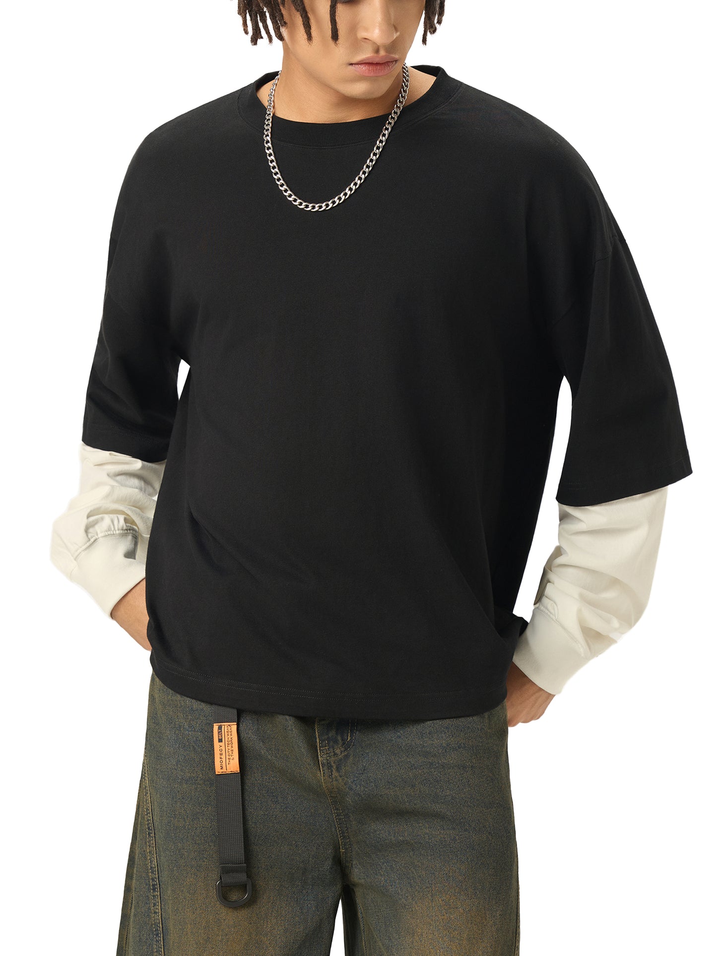 Aes Avera Layered Contrast Sleeve Cotton T-Shirt