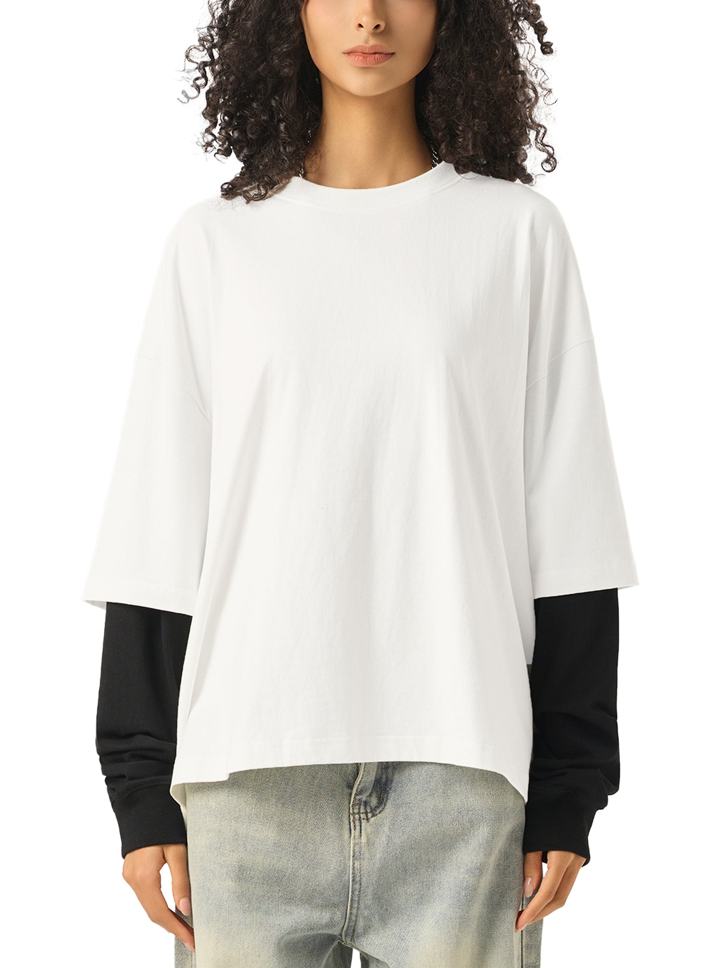 Aes Avera Layered Contrast Sleeve Cotton T-Shirt