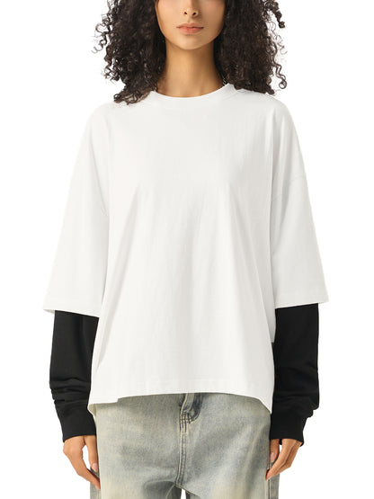 Aes Avera Layered Contrast Sleeve Cotton T-Shirt