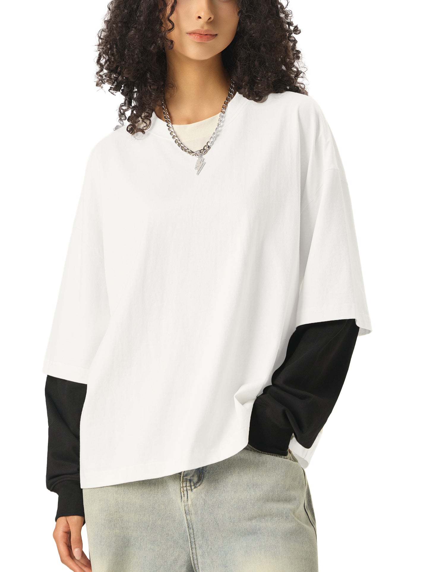 Aes Avera Layered Contrast Sleeve Cotton T-Shirt
