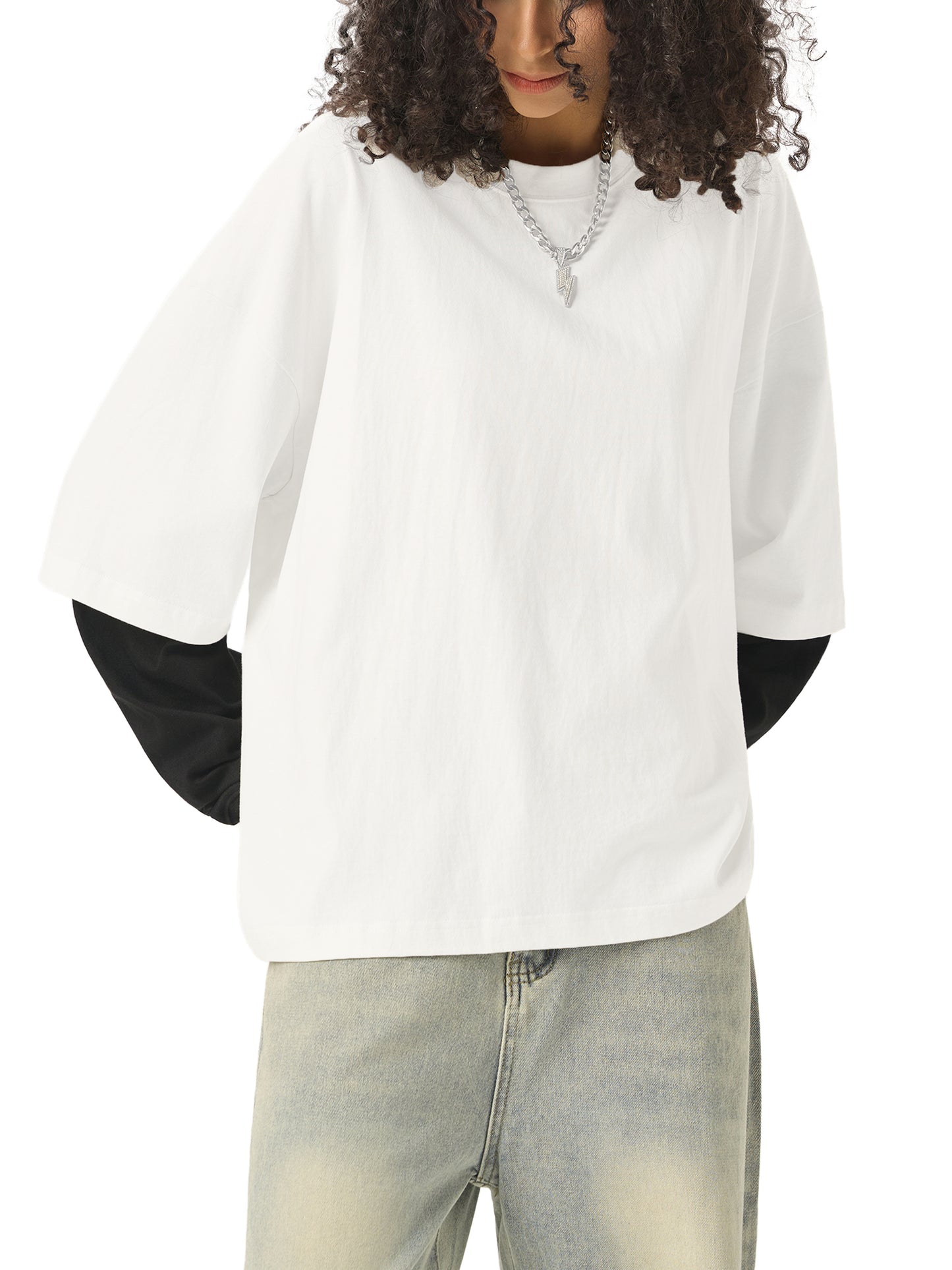 Aes Avera Layered Contrast Sleeve Cotton T-Shirt