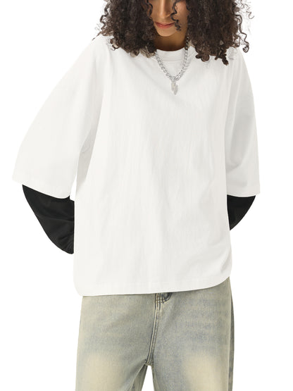 Aes Avera Layered Contrast Sleeve Cotton T-Shirt