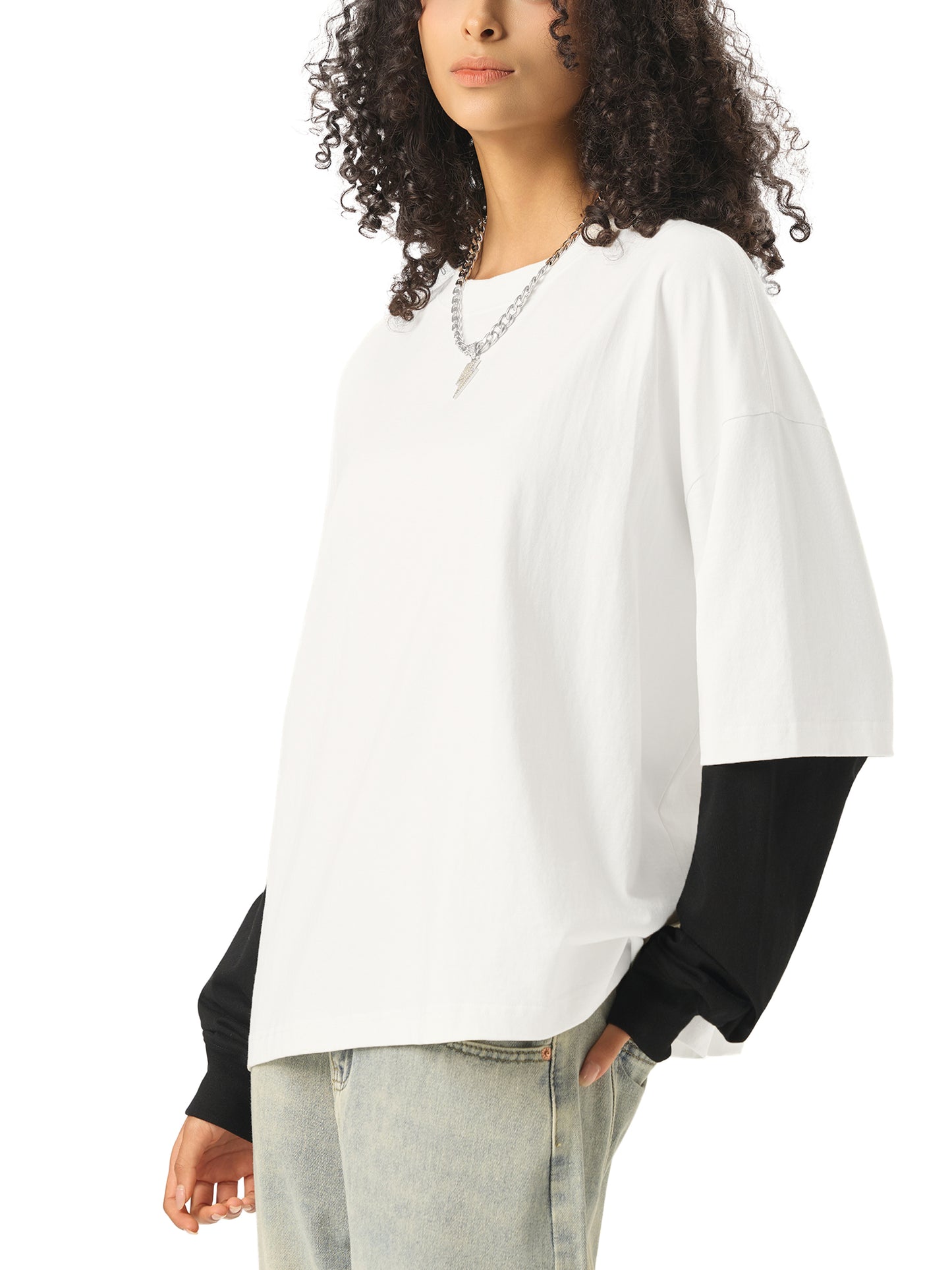 Aes Avera Layered Contrast Sleeve Cotton T-Shirt
