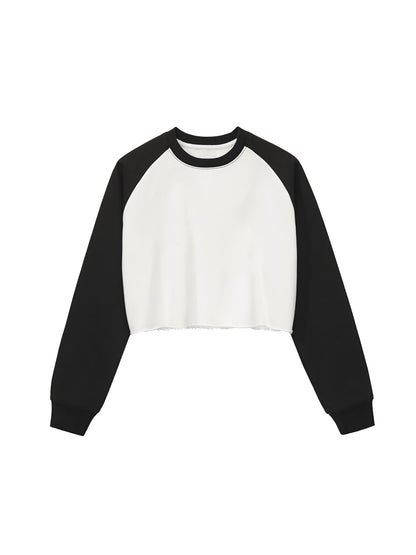 Aes Avera Raw-Hem Color-Block Raglan Crop Sweatshirt
