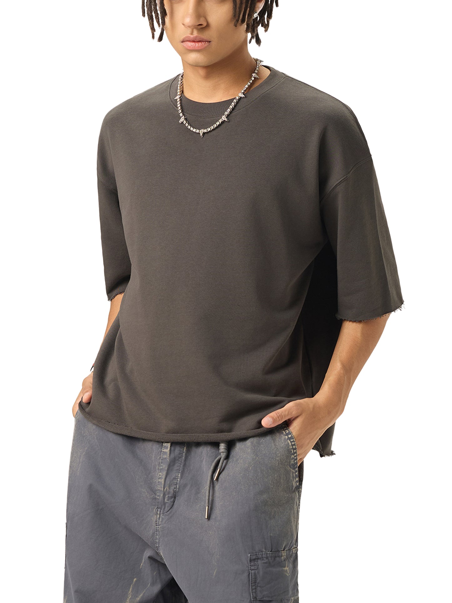 Aes Avera Boxy Half-Sleeve Raw-Edge T-Shirt