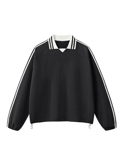 Aes Avera Contrast Striped Lapel Collar Sweatshirt