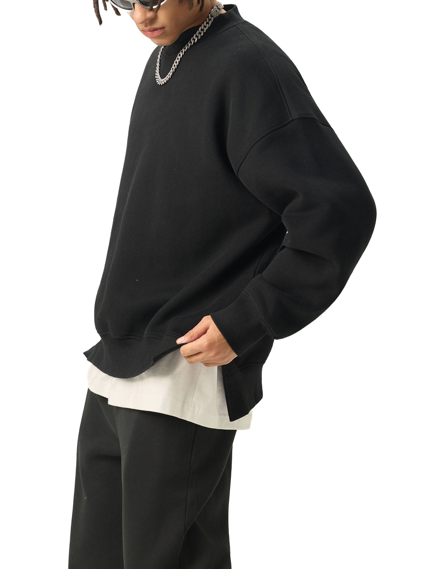 Aes Avera Silent Fleece Side Slit Crewneck Sweatshirt