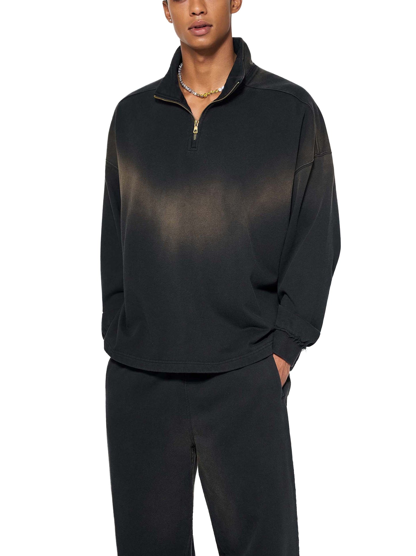 Aes Avera Sun Fade Raw Edge Quarter-Zip Sweatshirt
